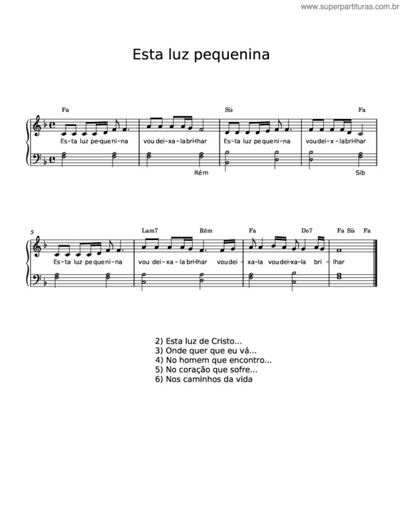 Partitura da música Esta Luz Pequenina