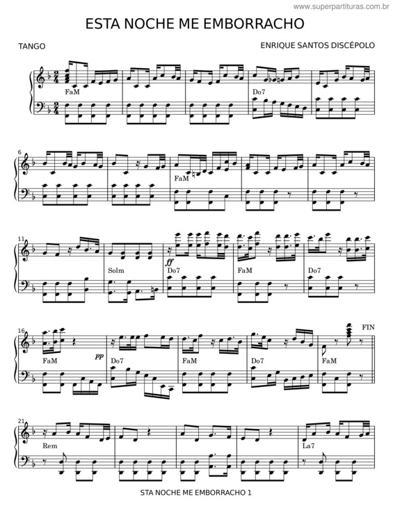 Partitura da música Esta Noche Me Emborracho – Enrique Santos Discépolo v.2