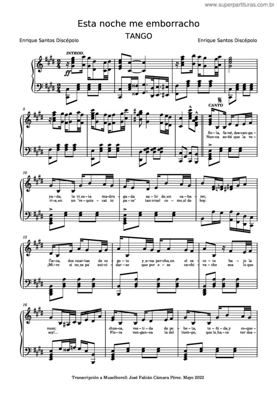 Partitura da música Esta Noche Me Emborracho – Enrique Santos Discépolo
