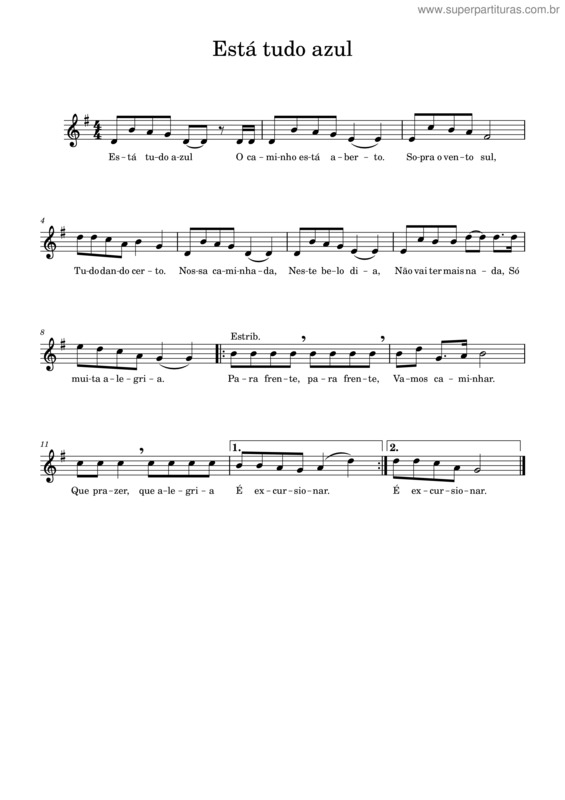 Partitura da música Está Tudo Azul
