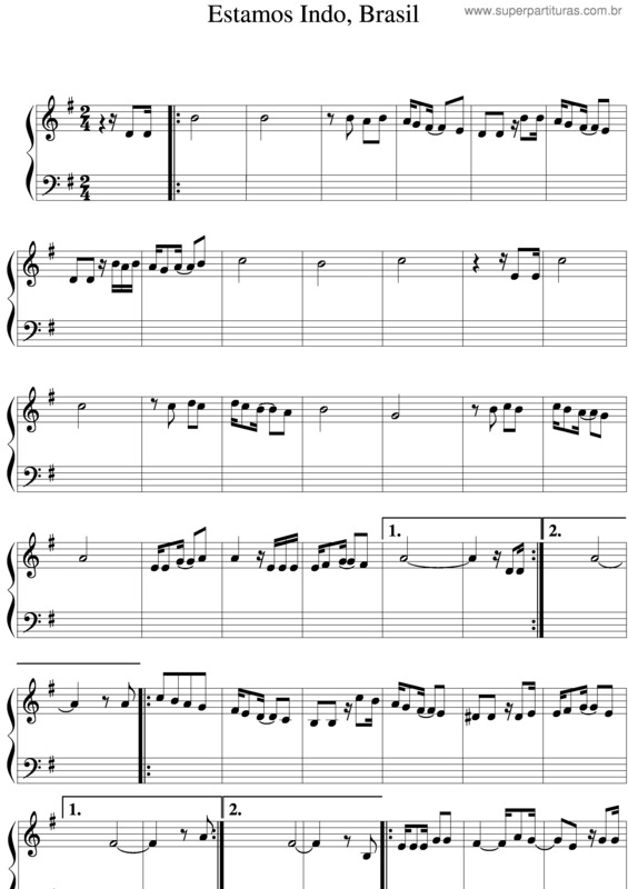 Partitura da música Estamos Indo, Brasil