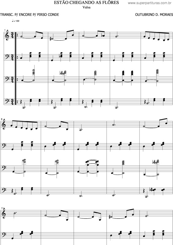 Partitura da música Estão Chegando As Flôres