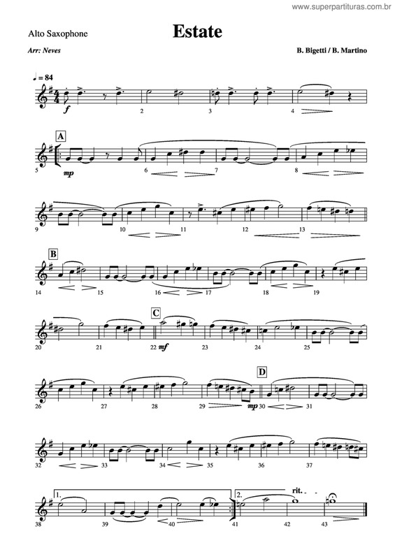 Partitura da música Estate v.2