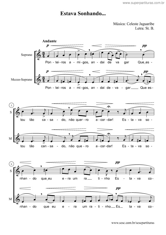 Partitura da música Estava sonhando
