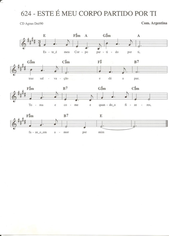 Partitura da música Este é Meu Corpo Partido Por Ti