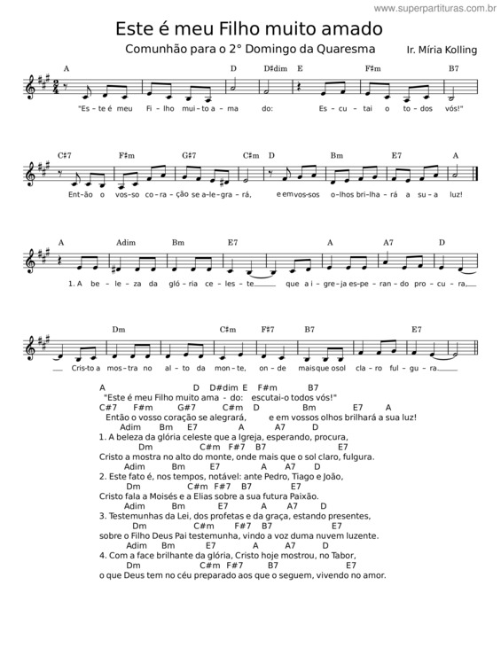 Partitura da música Este É Meu Filho Muito Amado – Ir. Míria Kolling
