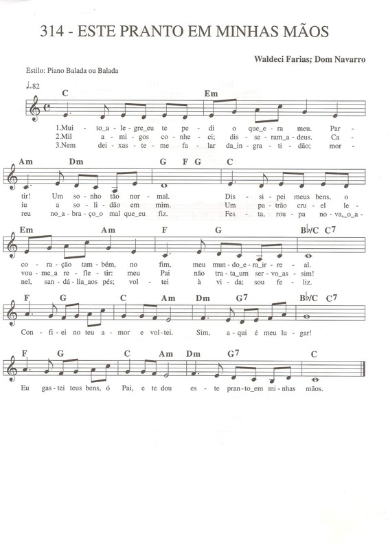 Partitura da música Este Pranto em Minhas Mãos