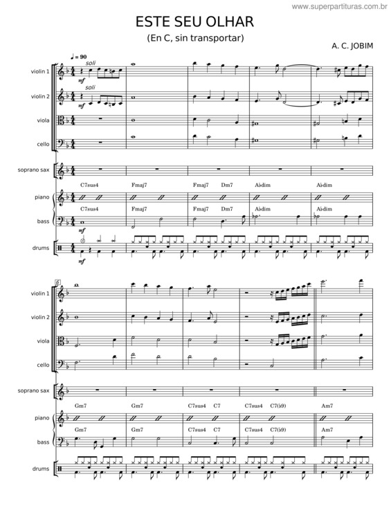 Partitura da música Este Seu Olhar – A. C. Jobim