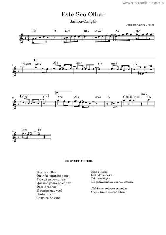 Partitura da música Este Seu Olhar – Antônio Carlos Jobim Este Seu Olhar