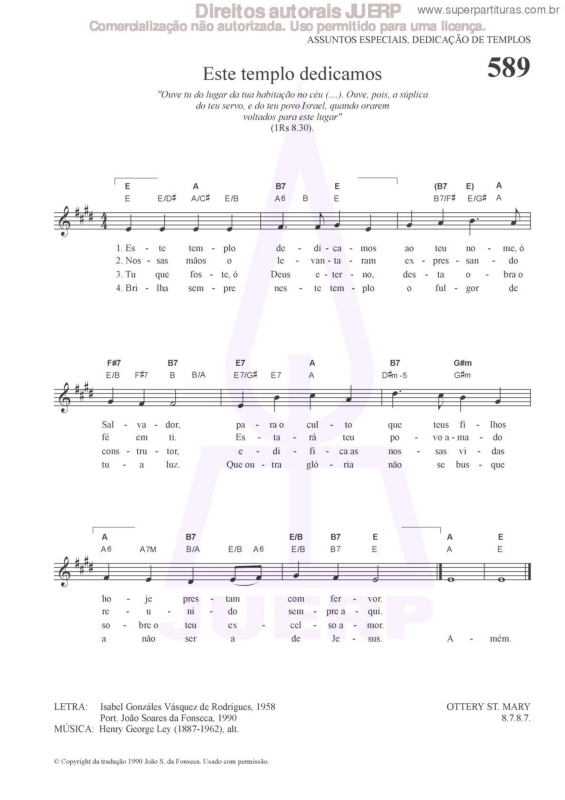 Partitura da música Este Templo Dedicamos - 589 HCC