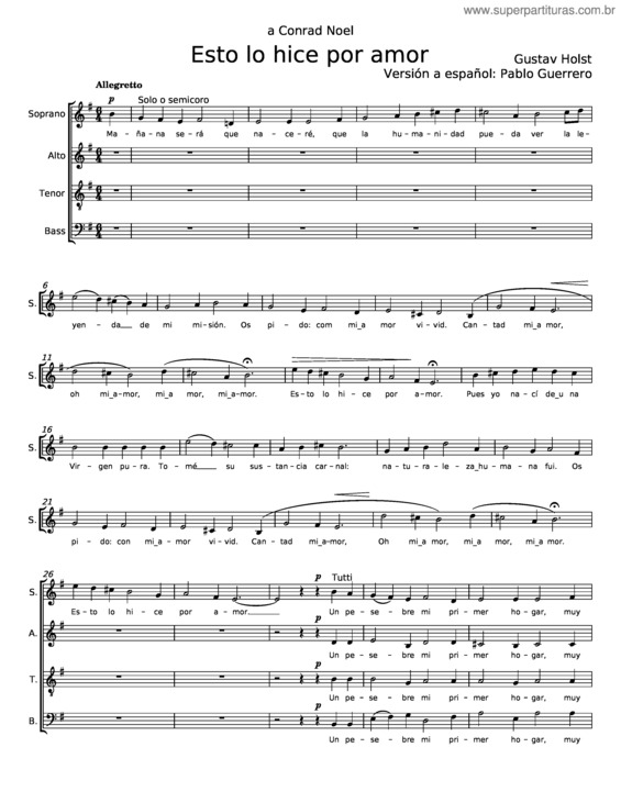 Partitura da música Esto Lo Hice Por Amor – Gustav Holst