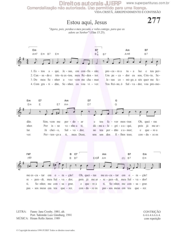 Partitura da música Estou Aqui, Jesus - 277 HCC