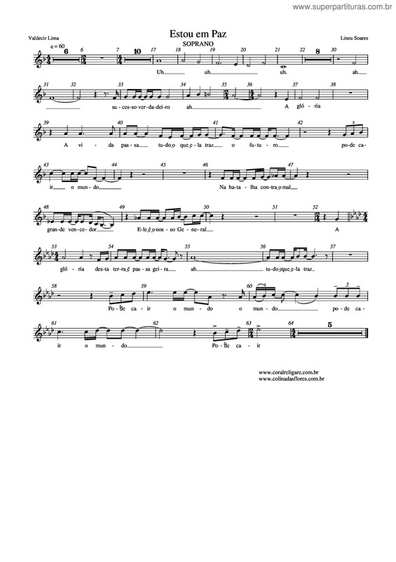 Partitura da música Estou Em Paz (Soprano)