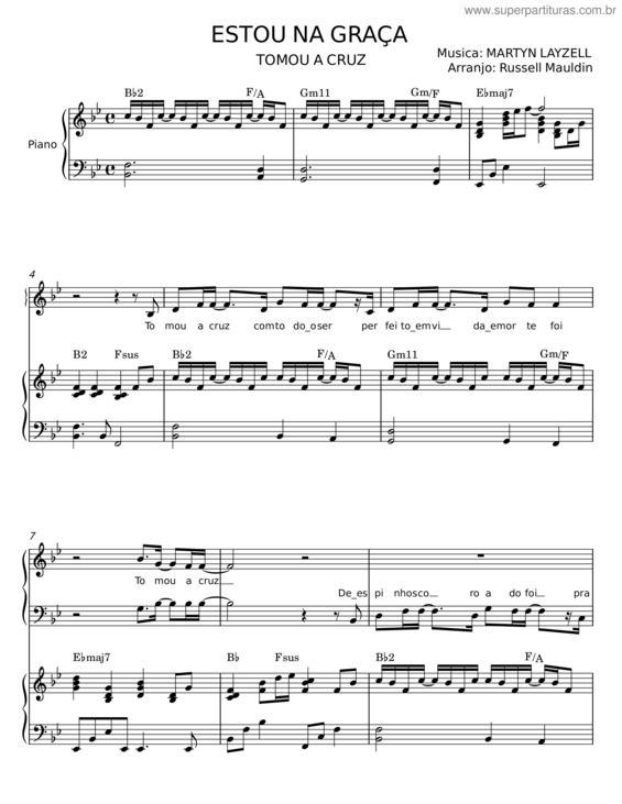 Partitura da música Estou Na Graça – Martyn Layzell