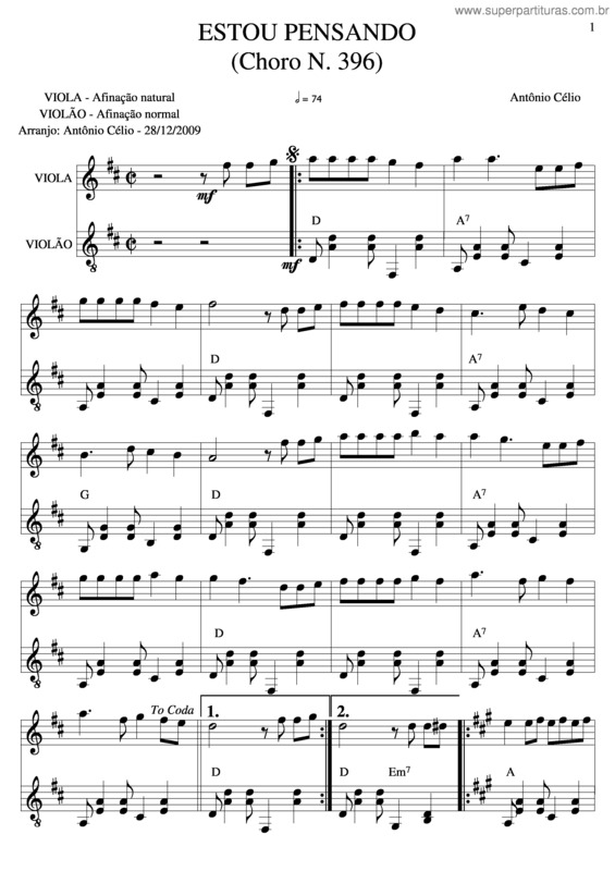 Partitura da música Estou Pensandon