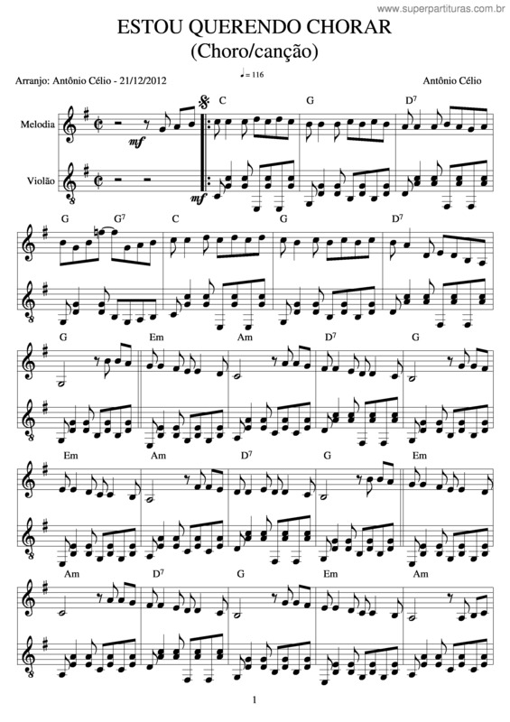 Partitura da música Estou Querendo Chorar