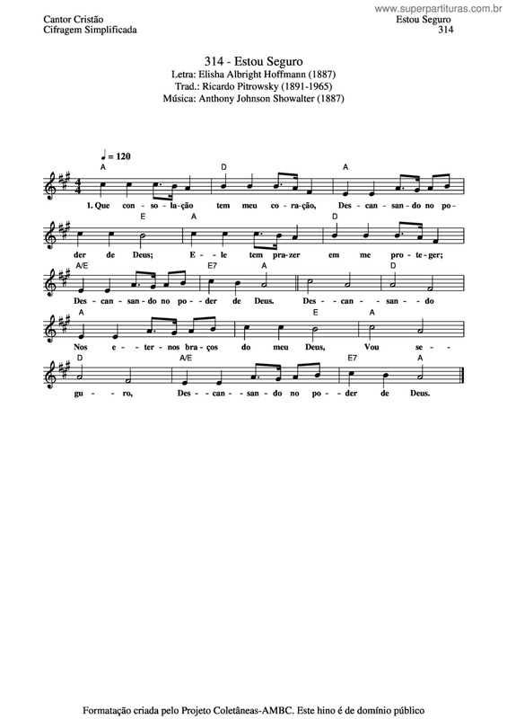 Partitura da música Estou Seguro