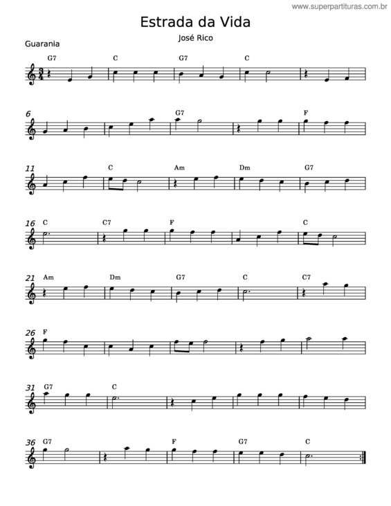 Partitura da música Estrada Da Vida – Milionário E José Rico v.2