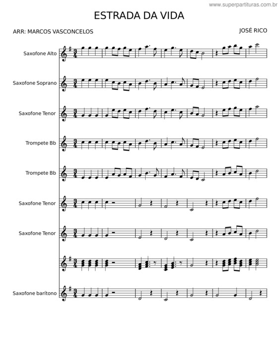 Partitura da música Estrada Da Vida – Milionário E José Rico