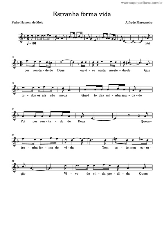 Partitura da música Estranha Forma Vida