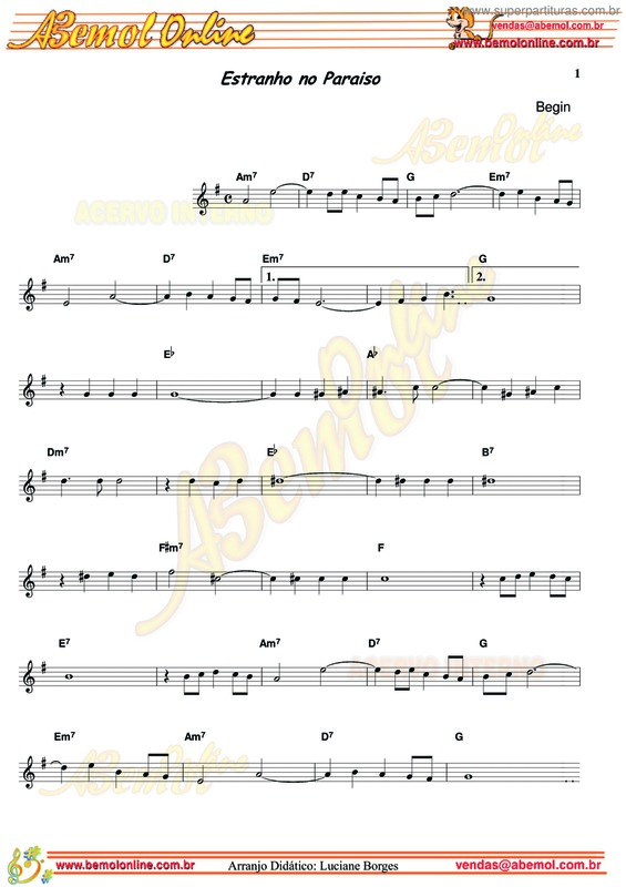 Partitura da música Estranho Paraiso