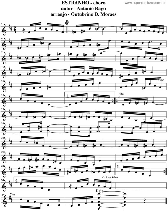 Partitura da música Estranho