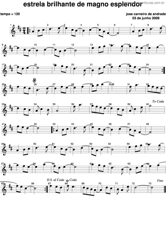 Partitura da música Estrela Brilhante De Magno Esplendor