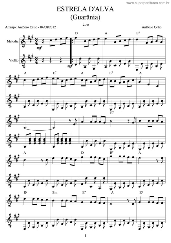 Partitura da música Estrela D`Alva