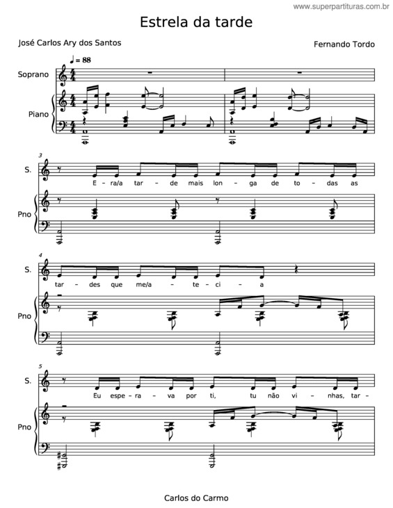 Partitura da música Estrela Da Tarde – José Carlos Ary Dos Santos