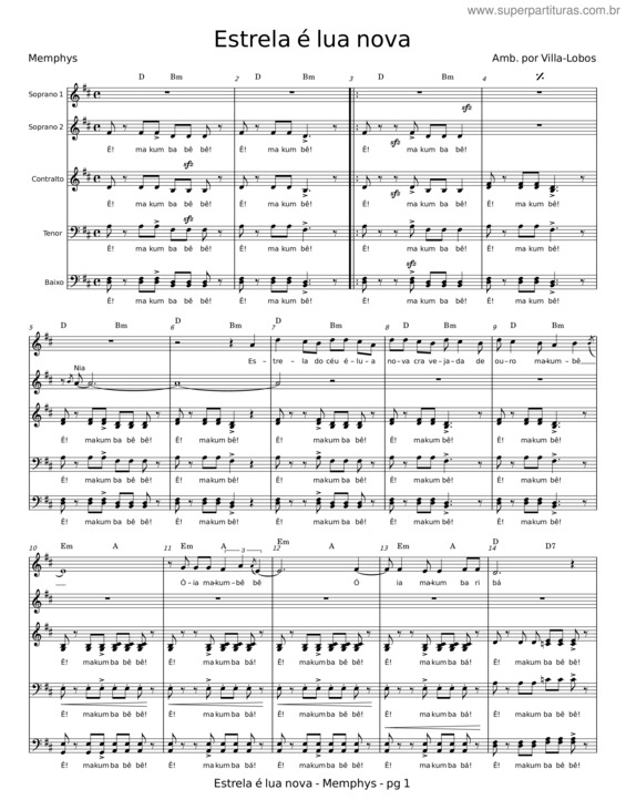 Partitura da música Estrela É Lua Nova – Heitor Villa–Lobos