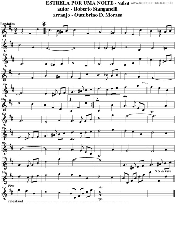 Partitura da música Estrela Por Uma Noite