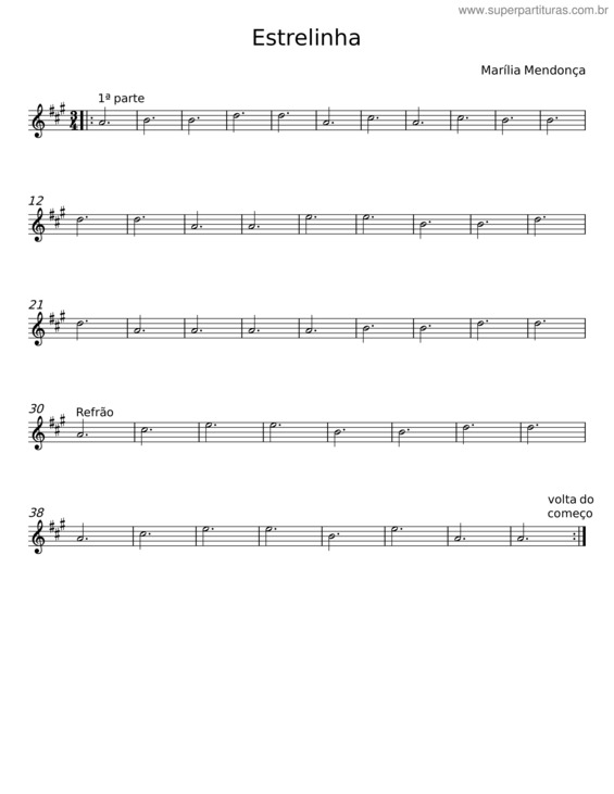 Partitura da música Estrelinha – Marília Mendonça
