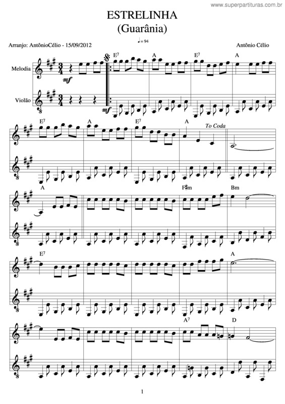 Partitura da música Estrelinha v.2