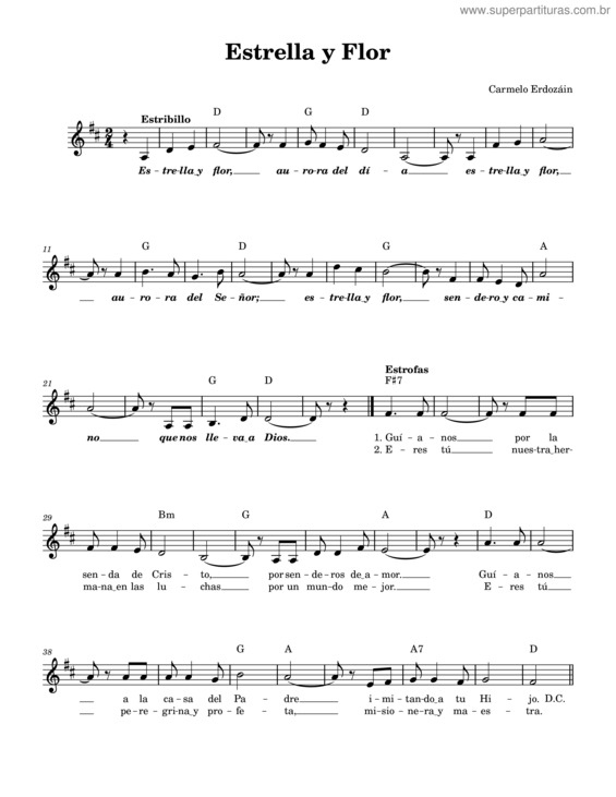 Partitura da música Estrella Y Flor – Carmelo Erdozáin