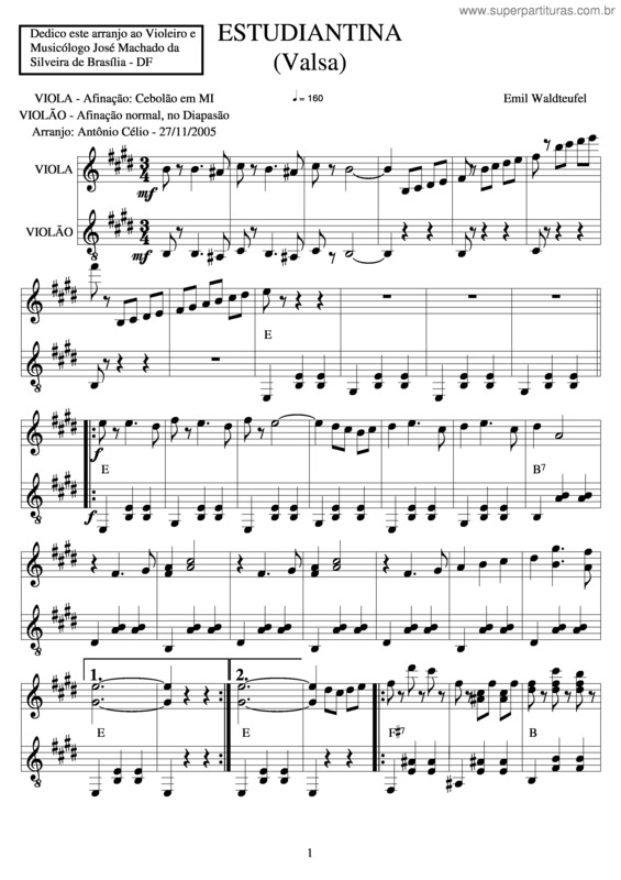 Partitura da música Estudiantina