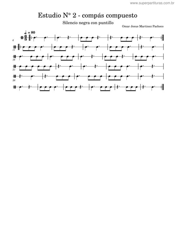 Partitura da música Estudio N° 2 – Compas Compuesto– Silencio De Negra Con Puntillo