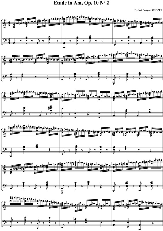 Partitura da música Estudo em Am Op.10 no.2 (CM)