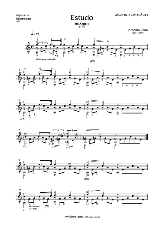 Partitura da música Estudo em Arpejo (EL26)