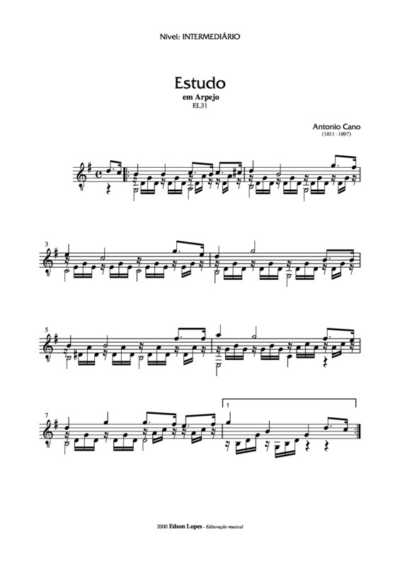 Partitura da música Estudo em Arpejo (EL31)