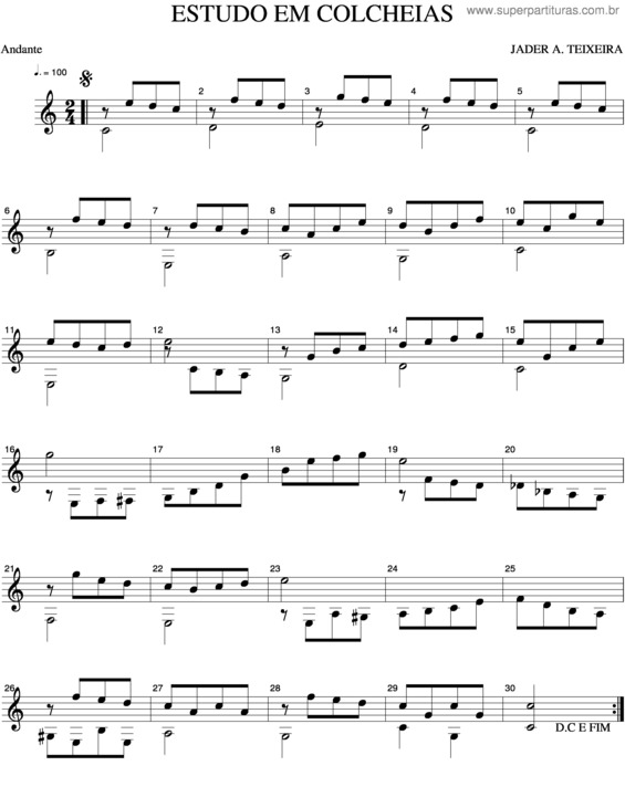 Partitura da música Estudo Em Colcheias