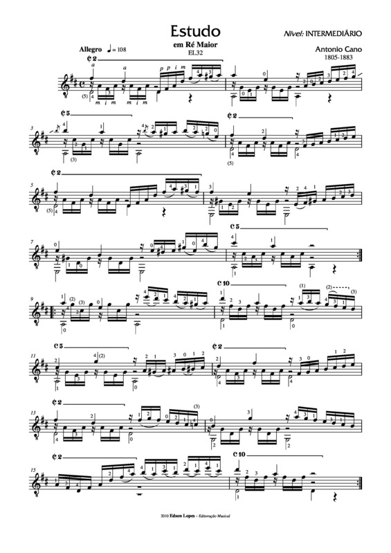 Partitura da música Estudo em Re Maior (EL32)