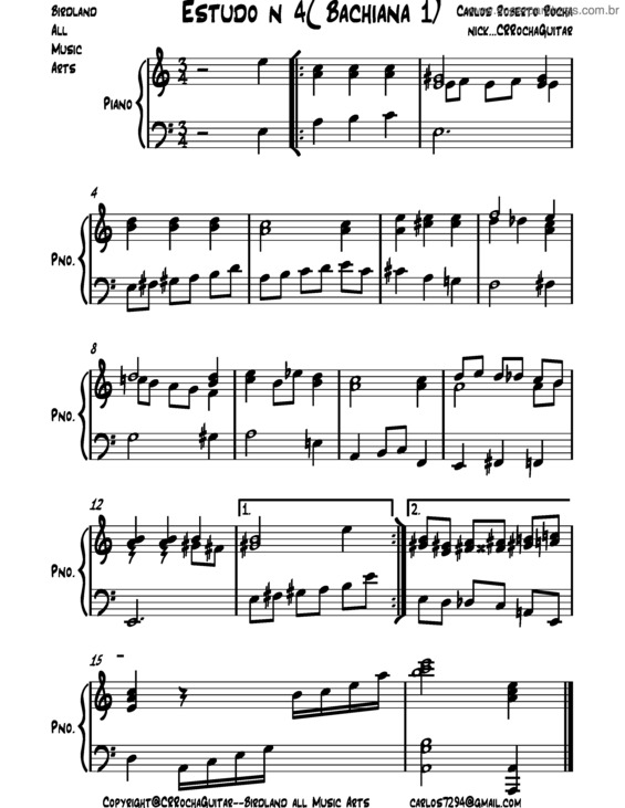 Partitura da música Estudo n°3 Bachiana