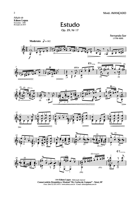 Partitura da música Estudo Op. 29 Nr 17