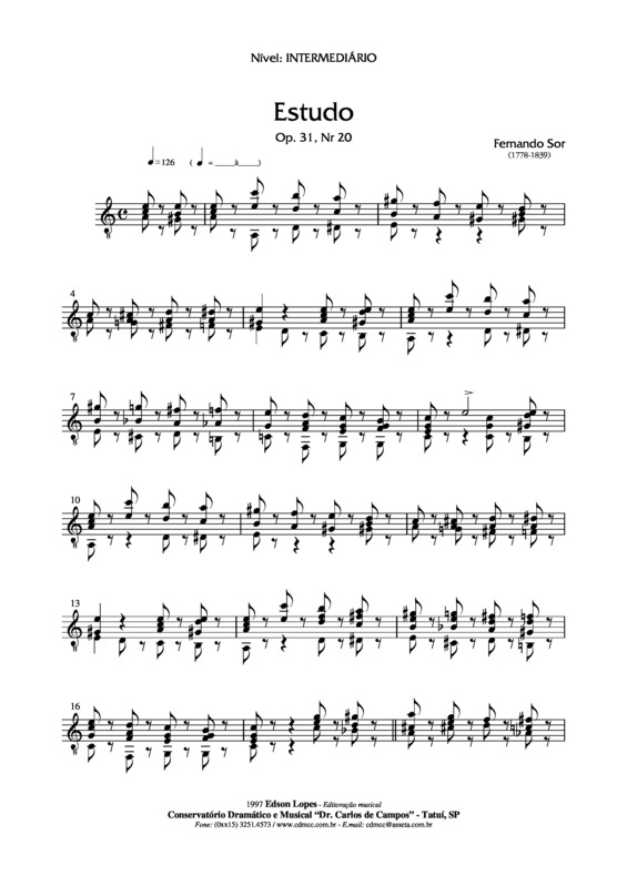 Partitura da música Estudo Op. 31 Nr 20