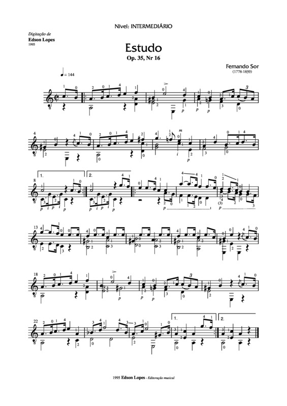 Partitura da música Estudo Op. 35 Nr 16