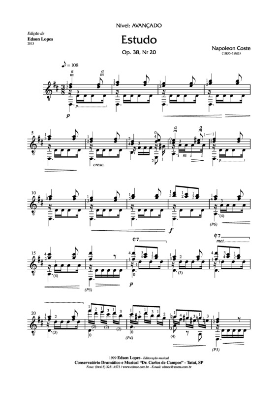 Partitura da música Estudo Op. 38 Nr 20