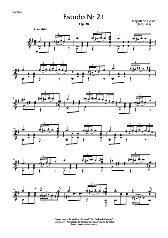 Partitura da música Estudo Op. 38 Nr 21