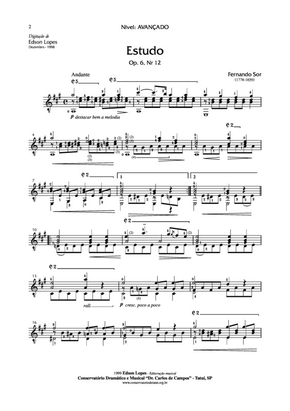 Partitura da música Estudo Op. 6 Nr 12