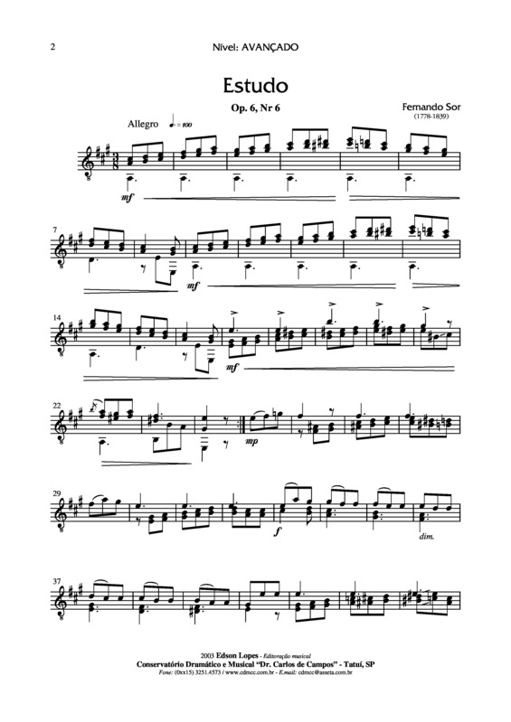 Partitura da música Estudo Op. 6 Nr 6