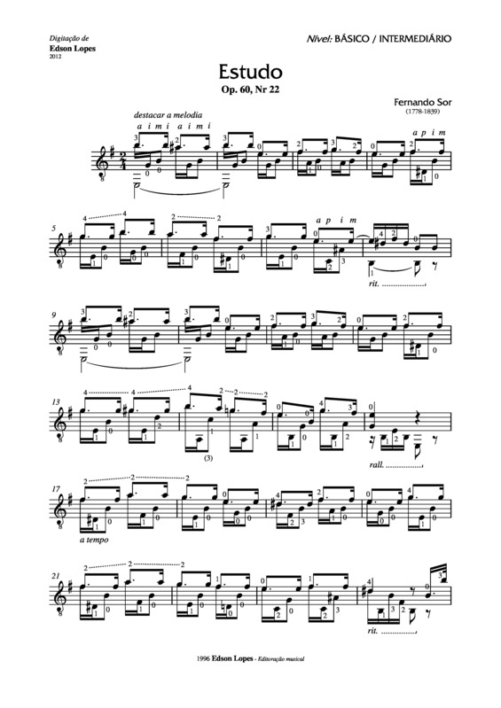 Partitura da música Estudo Op. 60 Nr 22